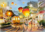 Shifen Railway Sky Lanterns_Painted by Lai Ying-Tse 十分鐵道天燈
